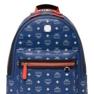 MCM Logo Print Backpack Blue